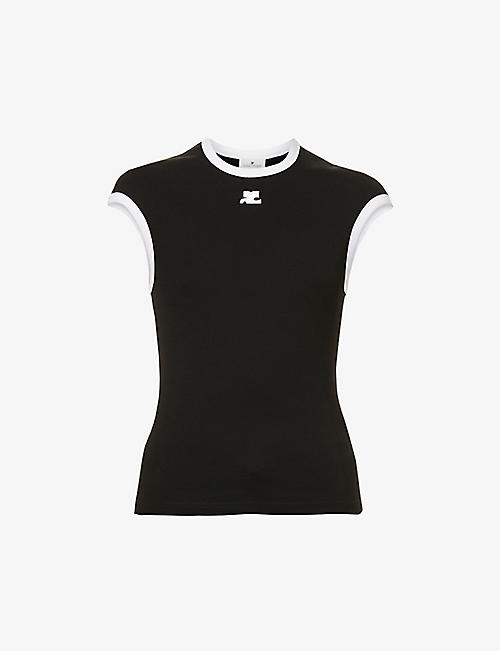 COURREGES: Logo-embroidered cotton-jersey T-shirt