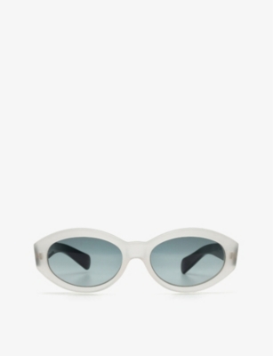 The Vintage Trap Pre-loved 461-448 Versace 90s Oval-frame Acetate Sunglasses In White/black