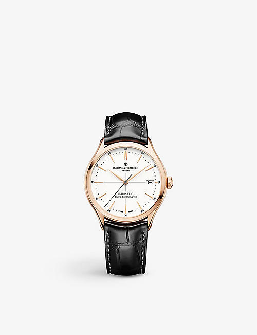 BAUME & MERCIER: M0A10568 Clifton 18ct rose gold, stainless steel and leather automatic watch