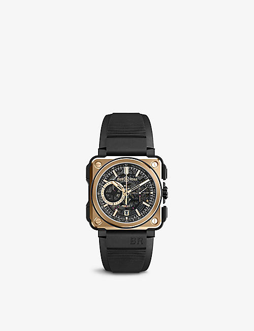 BELL & ROSS: BRX1-CE-PG limited-edition 18ct rose gold-toned ceramic and rubber chronograph watch