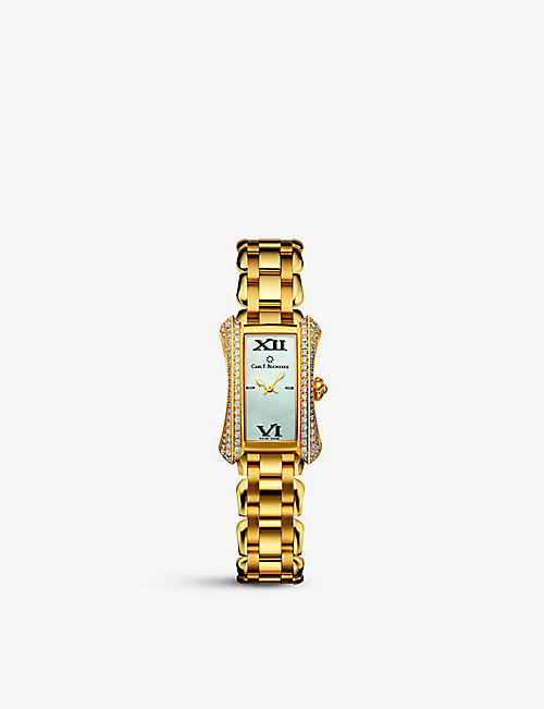 CARL F BUCHERER: 00.10703.01.71.32 Alacria Princess 18ct yellow-gold, 0.75ct diamond and mother-of-pearl quartz watch