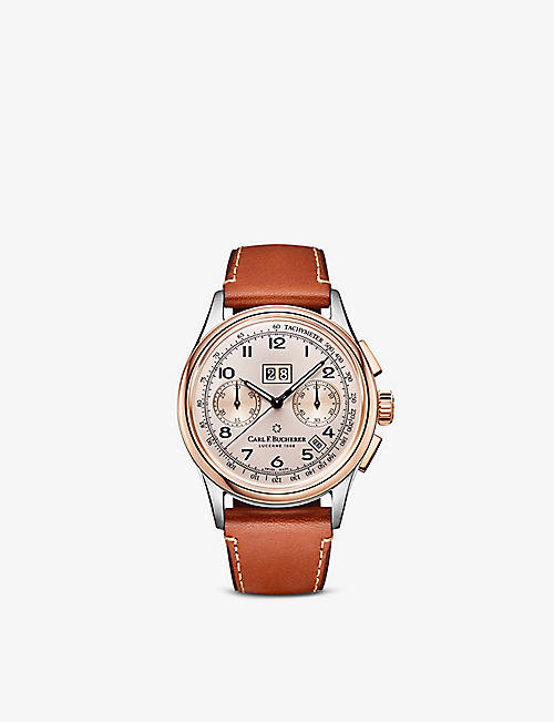 CARL F BUCHERER: 00.10803.07.42.01 Heritage BiCompax Annual 18ct rose gold-plated stainless-steel and leather automatic watch
