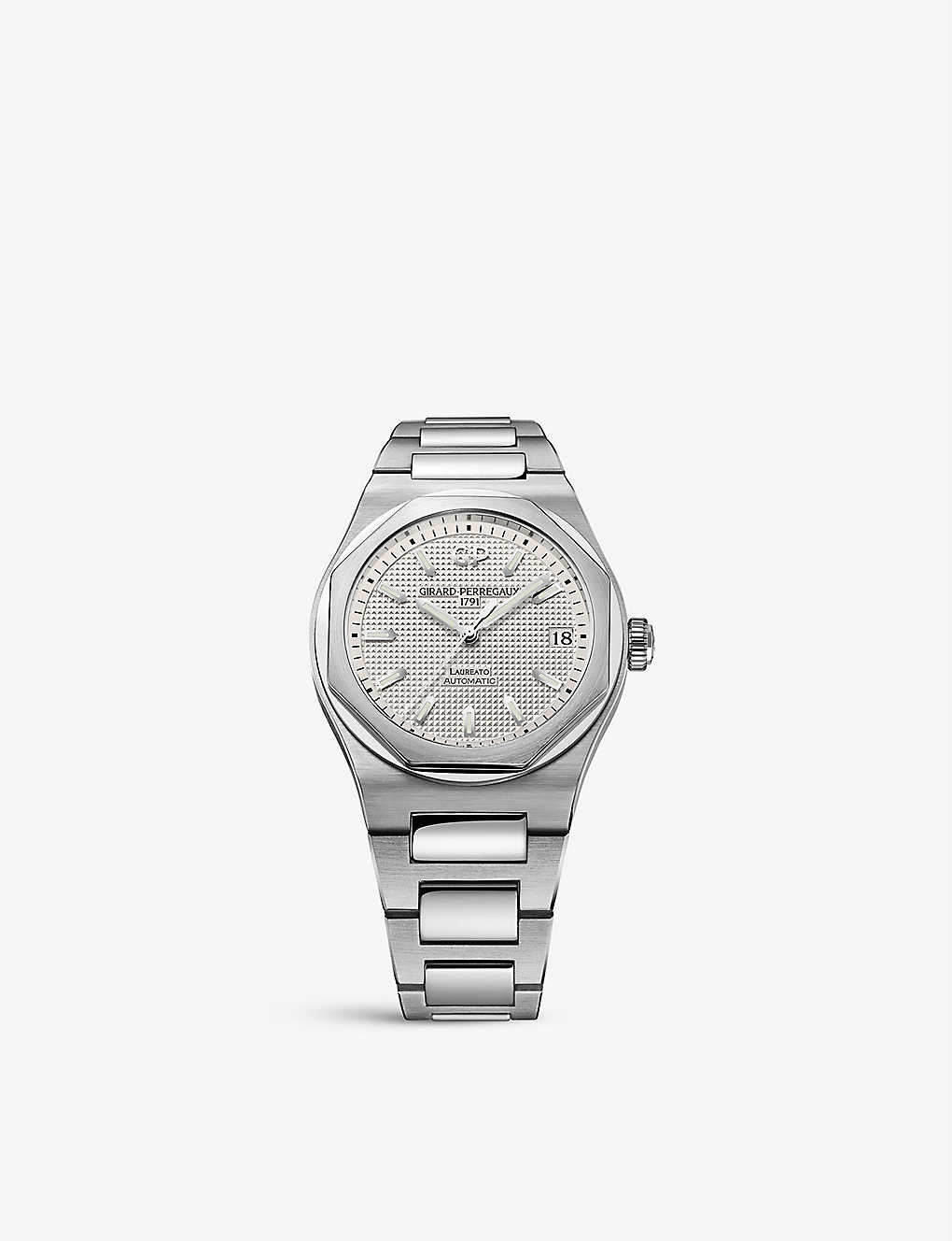 Shop Girard-perregaux 81010-11-131-11a Laureato Stainless-steel Quartz Watch In Stainless Steel
