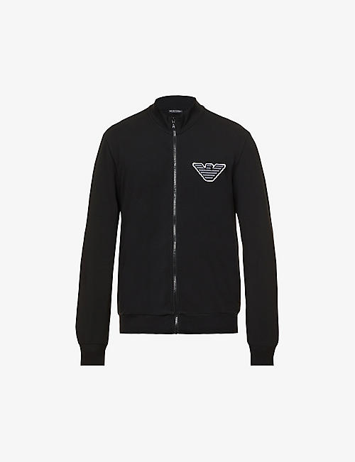 EMPORIO ARMANI: Brand-appliqué zipped regular-fit stretch-cotton jacket