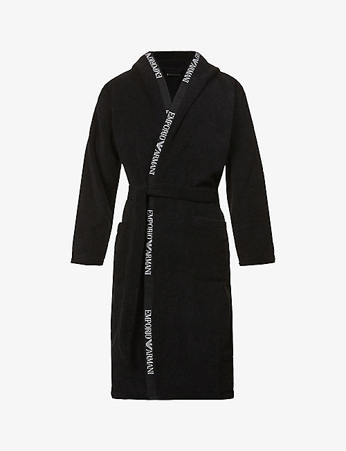 EMPORIO ARMANI: Shawl-collar logo-embroidered cotton-terry towelling robe