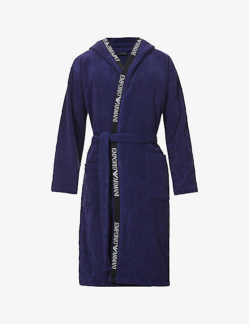 EMPORIO ARMANI: Shawl-collar logo-embroidered cotton-terry towelling robe