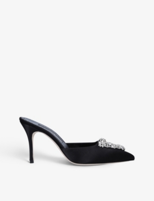 Manolo Blahnik Namutri Crystal-embellished Leather Mules In Black
