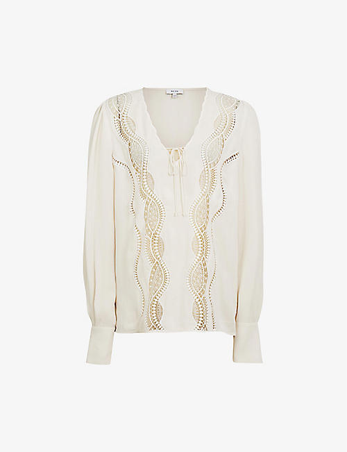 REISS: Faith lace-trimmed stretch-satin top