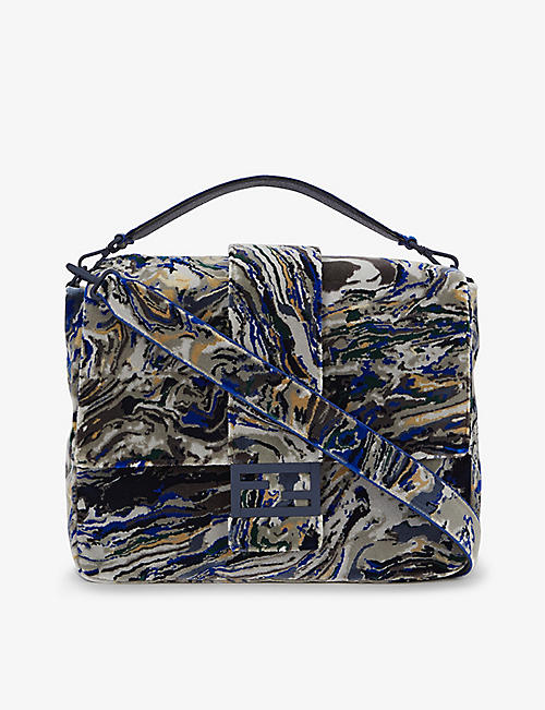 FENDI: Abstract-pattern brand-plaque velvet messenger bag