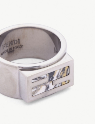 FENDI - marbled silver-toned brass ring | Selfridges.com