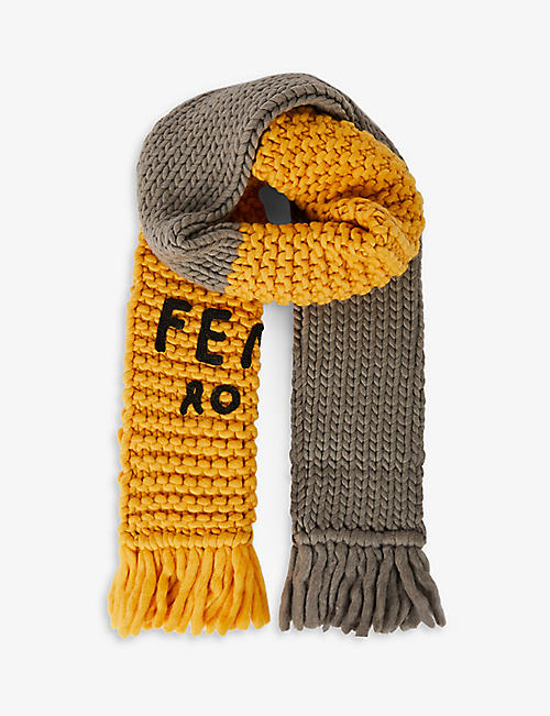FENDI: Roma brand-embroidered wool-blend scarf