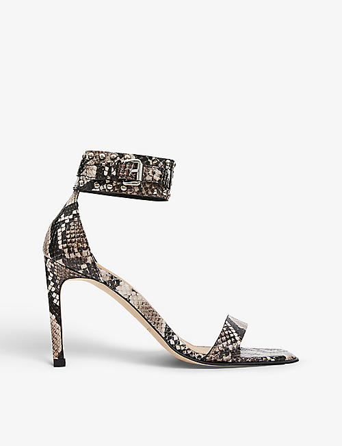ALLSAINTS: Alma snakeskin-print leather heeled sandals