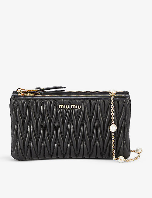 MIU MIU: Branded small matelassé leather shoulder bag