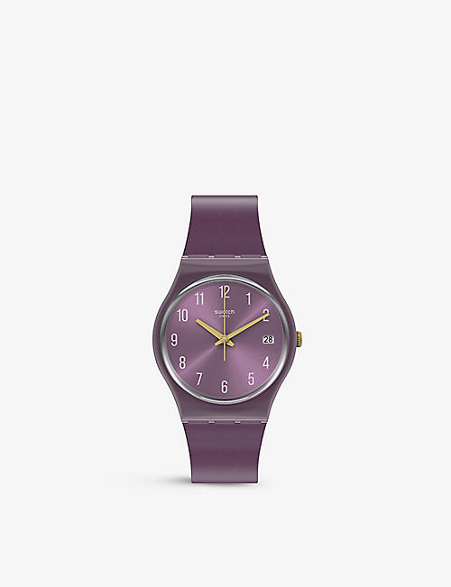 SWATCH: GV403 PEARLYPURPLE plastic and silicone quartz watch
