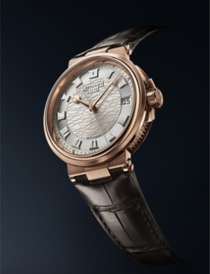 Shop Breguet Womens Rose Gold G5517br129zu Marine Date 18ct Rose-gold And Leather Watch