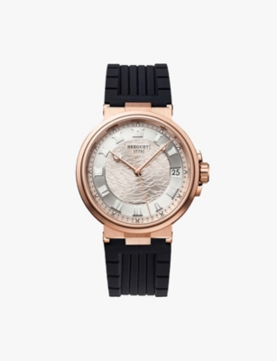 BREGUET: G5517BR129ZU Marine Date 18ct rose-gold and leather watch