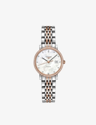 LONGINES: L43105887 Elegant Collection 18ct rose-gold, 0.435ct diamond and stainless-steel automatic watch
