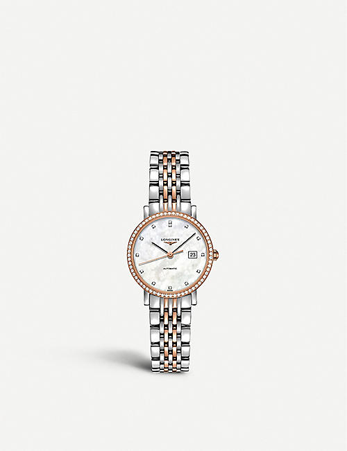LONGINES: L43105887 Elegant Collection 18ct rose-gold, 0.435ct diamond and stainless-steel automatic watch