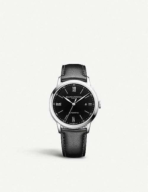 BAUME & MERCIER: M0A10453 Classima stainless steel and leather automatic watch