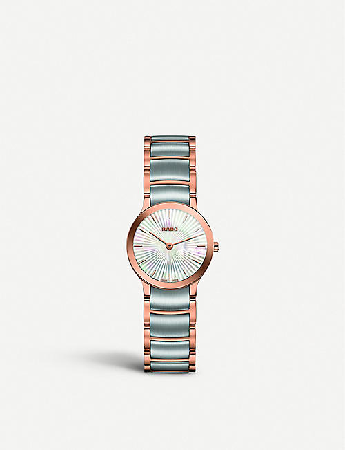 RADO: R30186912 Centrix Diamonds 18ct rose gold-plated stainless steel quartz watch
