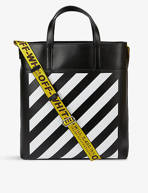 OFF-WHITE C/O VIRGIL ABLOH: Diagonal-striped leather top-handle tote bag