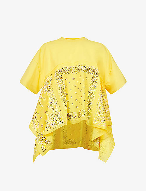 KENZO: Paisley-panel asymmetric-hem cotton-jersey T-shirt
