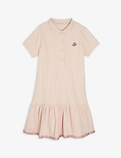 MONCLER: Logo crest stretch-cotton polo dress 4-14 years