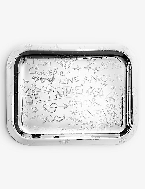 CHRISTOFLE: Graffiti silver-plated alloy rectangular tray 26cm x 20cm