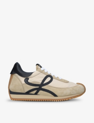 Shop Loewe Flow Runner Monogram Leather And Shell Trainers In Tan