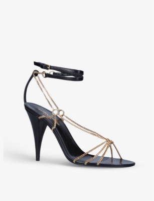 SAINT LAURENT Kiki chain-embellished leather heeled sandals