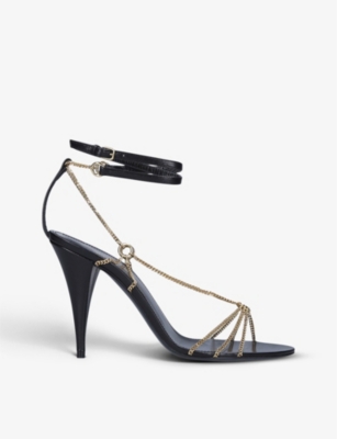 SAINT LAURENT Kiki chain-embellished leather heeled sandals