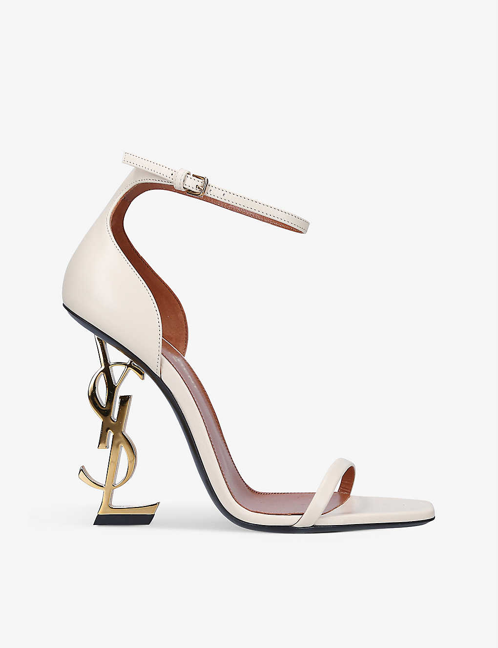 Saint Laurent Opyum Leather Heeled Sandals In White
