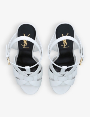 Shop Saint Laurent Women's White Tribute Leather Platform Sandals