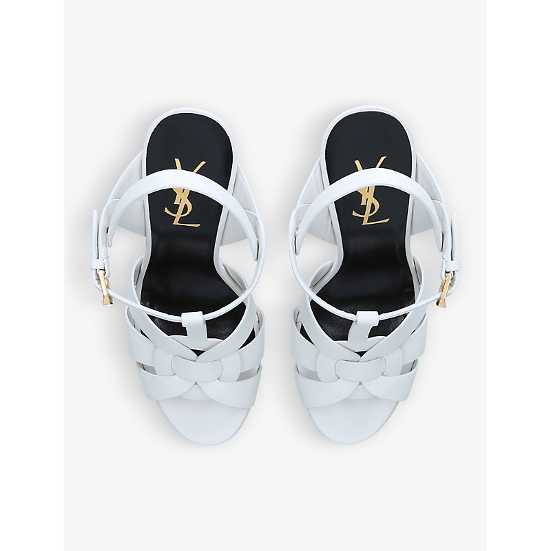 Shop Saint Laurent Womens White Tribute Leather Platform Sandals