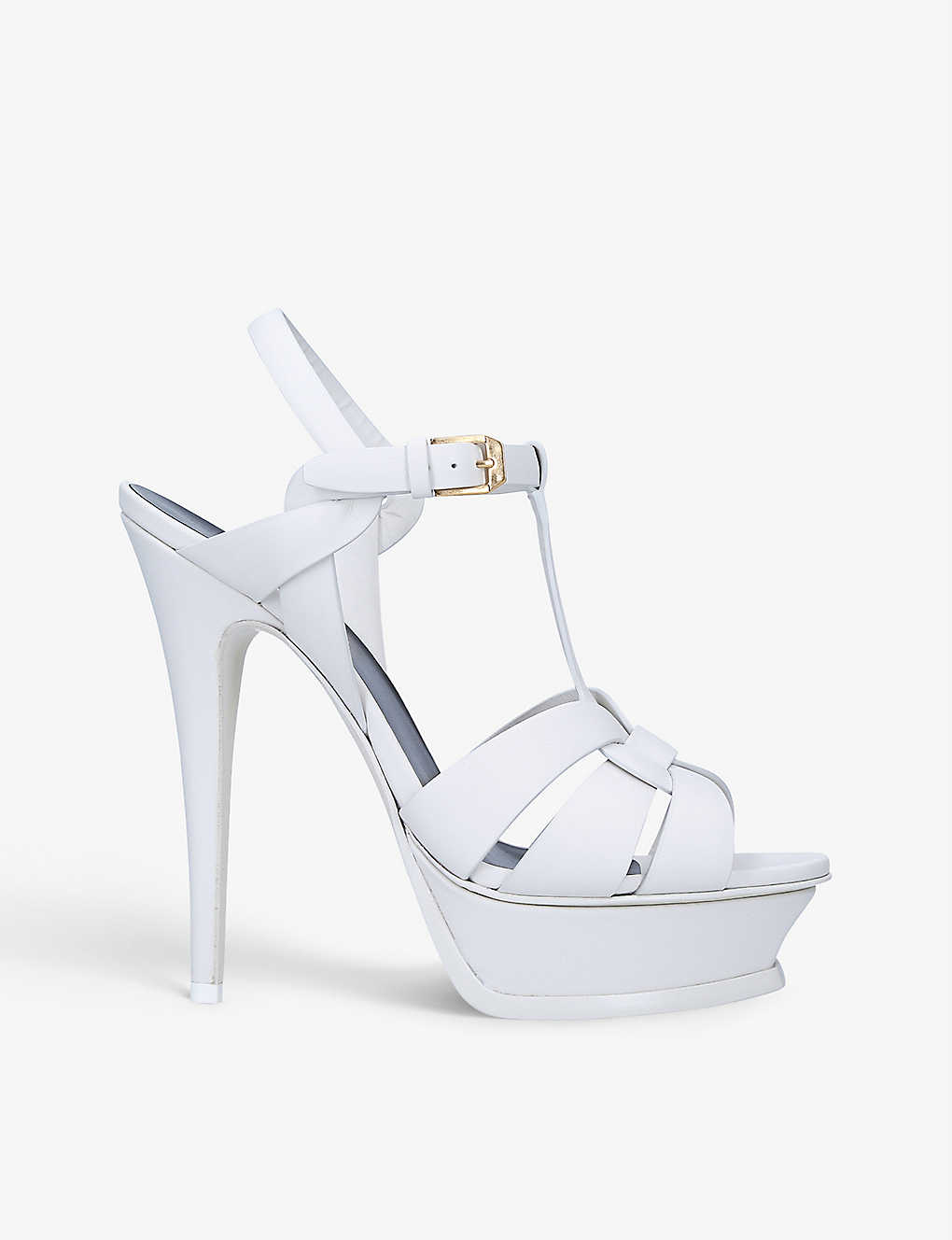 Saint Laurent Womens White Tribute Leather Platform Sandals