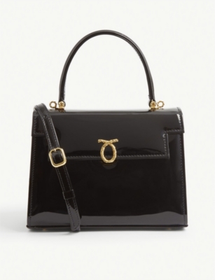 Sexy Large Black Patent Leather Handbag with Zip Details and Hardware  Designer Italian Black Patent Leather Purse Bag Career Handbag
