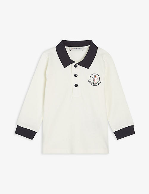 MONCLER: Logo-embroidered long-sleeve cotton polo top 3 months-3 years