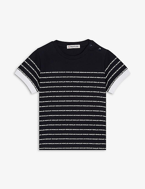 MONCLER: Logo-stripe graphic-print cotton T-shirt 3-36 months