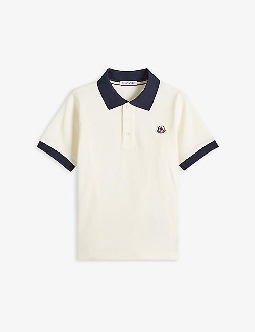 MONCLER: Logo-embroidered cotton polo shirt 4-14 years
