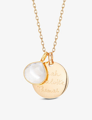 MERCI MAMAN Personalised Gemstone 18ct gold-plated brass and moonstone pendant necklace