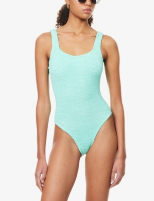 HUNZA G: Square-Neck Seersucker Swimsuit