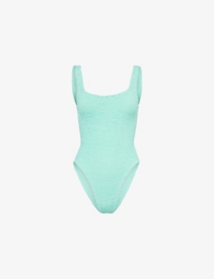 HUNZA G: Square-Neck Seersucker Swimsuit