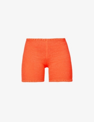 Hunza G Biker High-rise Stretch-woven Shorts In Orange