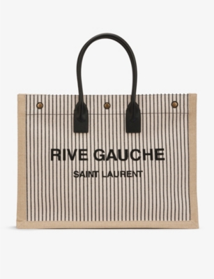 Saint Laurent Rive Gauche Logo Canvas Tote Greggio