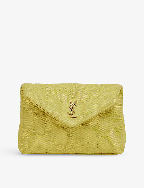 SAINT LAURENT: Pouch Puffy linen and leather clutch bag