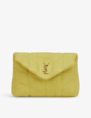 SAINT LAURENT Pouch Puffy linen and leather clutch bag Selfridges