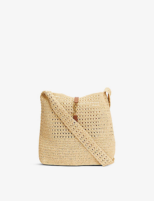 SAINT LAURENT: Branded raffia shoulder bag