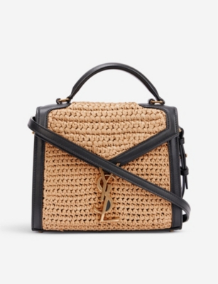 SAINT LAURENT Cassandra Mini raffia and leather top-handle bag