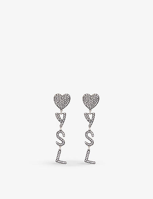 SAINT LAURENT: Opyum silver-toned brass and crystal clip-on drop earrings