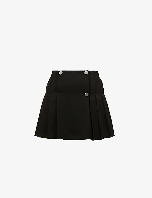 BOTTEGA VENETA: Pleated button-detail wool mini skirt